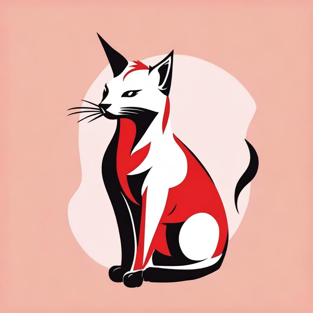 A high-quality, stencil-style digital art image of a unicorn cat