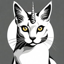 A high-quality digital art image of a unicorn cat, rendered in a high contrast style