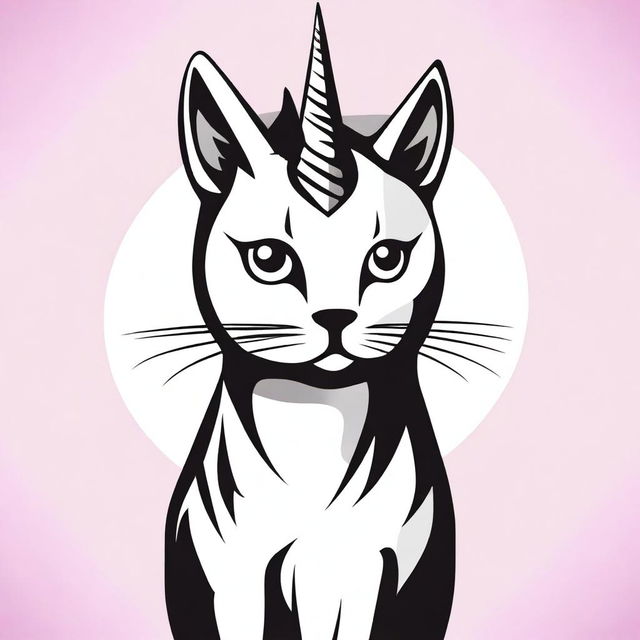 A high-quality digital art image of a unicorn cat, rendered in a high contrast style