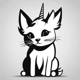 A high-quality digital art image of a unicorn cat, rendered in a high contrast style