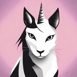 A high-quality digital art image of a unicorn cat, rendered in a high contrast style