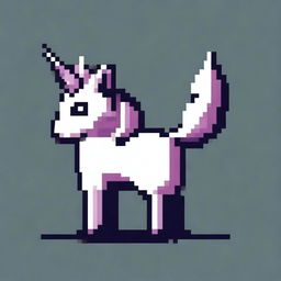 This is a high-quality, 2D 8-bit style digital art image of a unicorn cat, presented in a side view