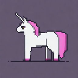 This is a high-quality, 2D 8-bit style digital art image of a unicorn cat, presented in a side view