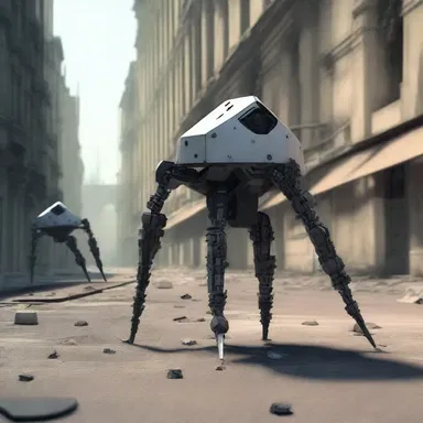 In a dystopian future, caltrops were deployed by rebel forces to disrupt the pursuit of the authoritarian regime's robots.