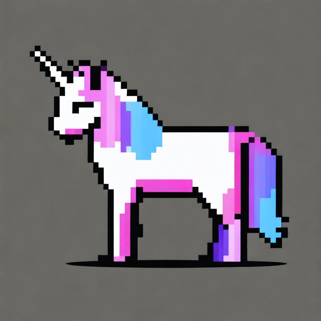 This is a high-quality, 2D 16-bit style digital art image of a unicorn cat, presented in a side view