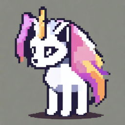 This is a high-quality, 2D 16-bit style digital art image of a unicorn cat, presented in a side view