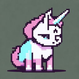 This is a high-quality, 2D 16-bit style digital art image of a unicorn cat, presented in a side view