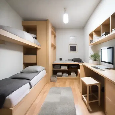 The dorm room had a modern and minimalist design with built-in storage.