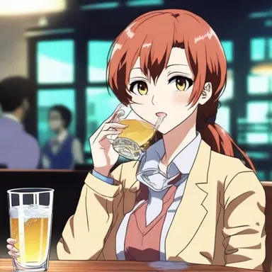 In the anime series, the protagonist can often be seen sipping from a drinking glass while engaged in intense conversations.