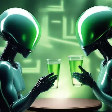 The aliens in the science fiction novel communicated telepathically, but they still needed a drinking glass to consume Earth's beverages.