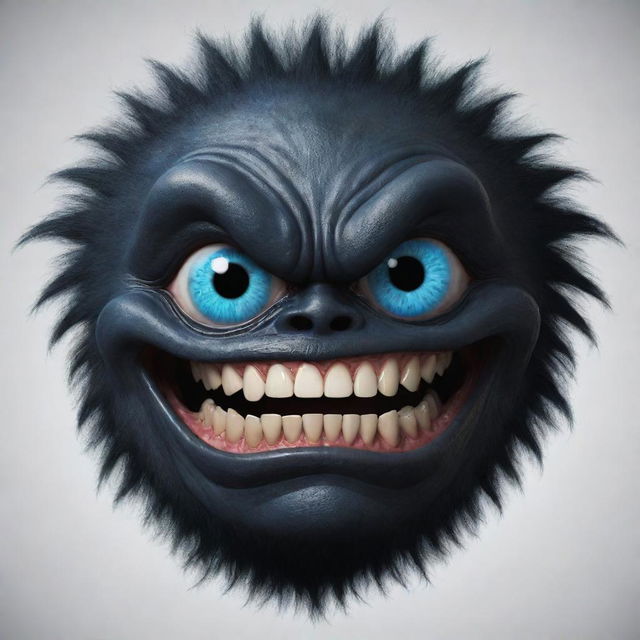 Create a 2D image of a humanoid monster with one oversized blue eye, large teeth, and a dark black body.