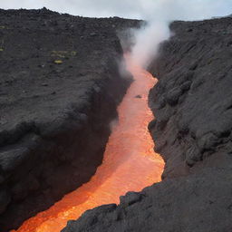 A vibrant obstacle course (Obby) built on a cooling lava flow surrounded by geysers of erupting magma.