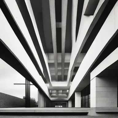 The severe lines in the architecture of this modernist building give it a striking and minimalist look.