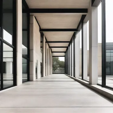 The severe lines in the architecture of this modernist building give it a striking and minimalist look.