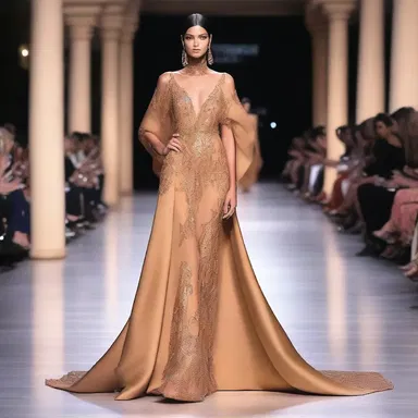 The designer showcased a stunning evening gown in a beautiful caramel shade, which became an instant fashion trend.