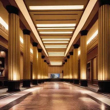 The ribbed columns of the cinema lobby added a touch of elegance to the moviegoers' experience.
