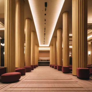 The ribbed columns of the cinema lobby added a touch of elegance to the moviegoers' experience.