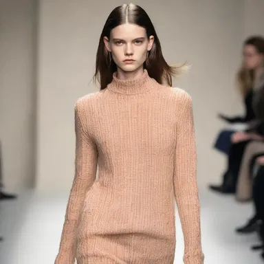 The runway model wore a trendy ribbed sweater, adding texture and style to her outfit.