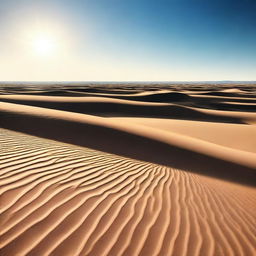 A high-quality digital art image showcasing a desert landscape in the middle of a hot day