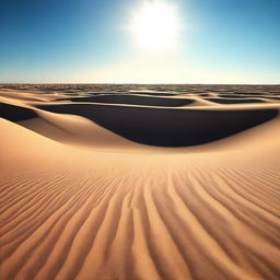 A high-quality digital art image showcasing a desert landscape in the middle of a hot day