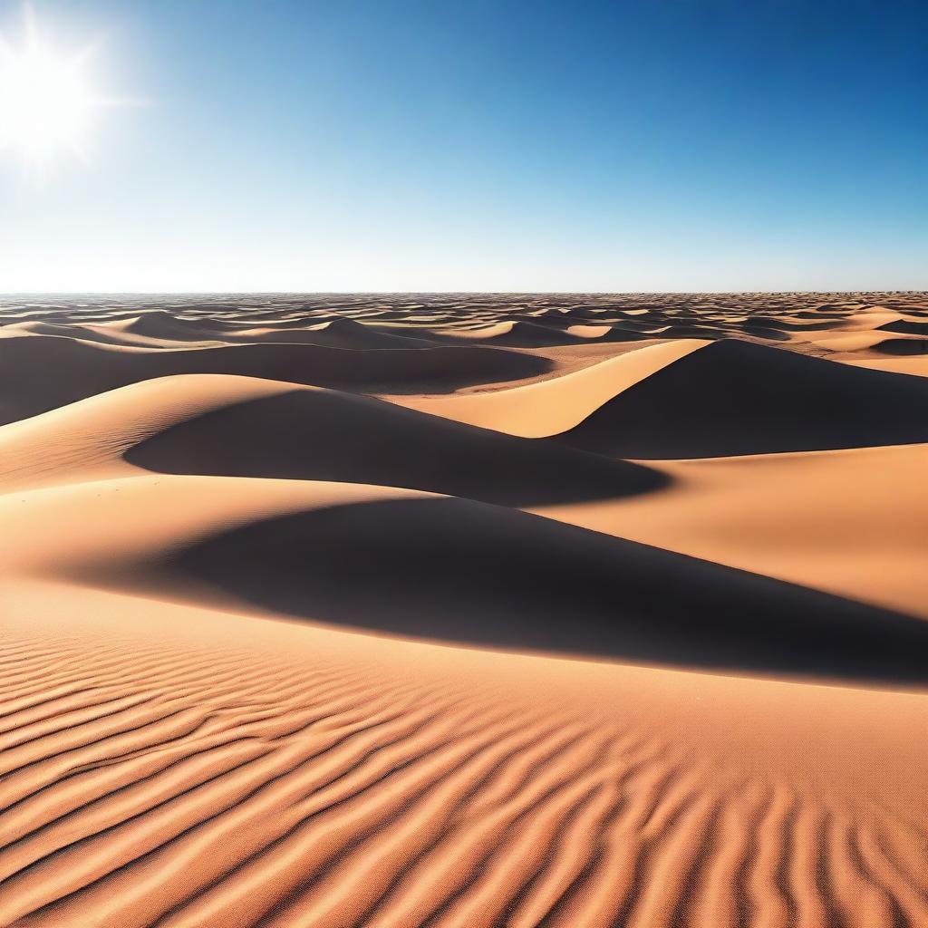 A high-quality digital art image showcasing a desert landscape in the middle of a hot day