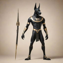 An illustration of the Egyptian god Anubis, depicted with a sleek, futuristic robotic body while still maintaining his iconic jackal-headed visage.