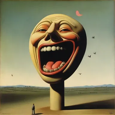 The artist portrayed a tongued figure in his surrealistic painting, symbolizing the power of words.