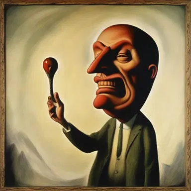 The artist portrayed a tongued figure in his surrealistic painting, symbolizing the power of words.
