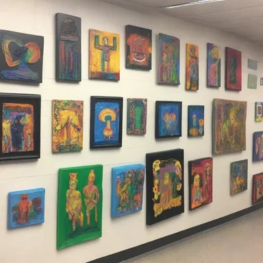 The walls of the homeroom were adorned with colorful paintings and sculptures created by the students during art class.