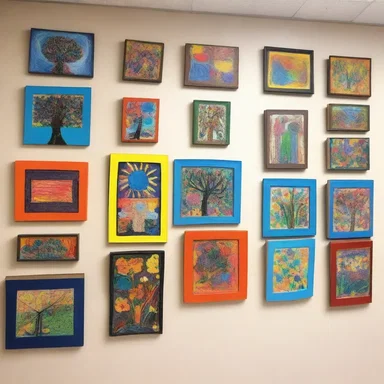 The walls of the homeroom were adorned with colorful paintings and sculptures created by the students during art class.