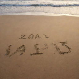 The dates '15 Feb to 13 March' written naturally in smooth, wet sand on a sprawling beach during sunset.