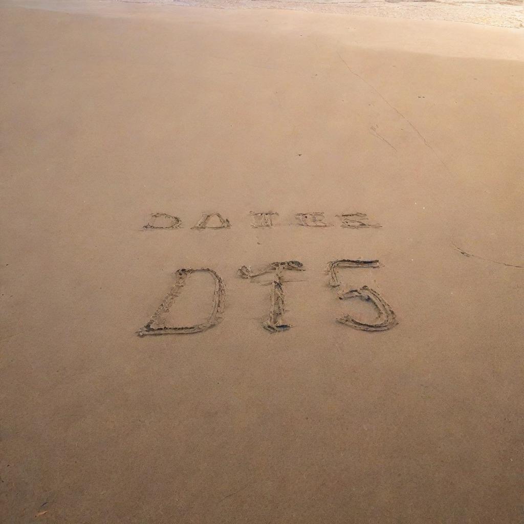 The dates '15 Feb to 13 March' written naturally in smooth, wet sand on a sprawling beach during sunset.