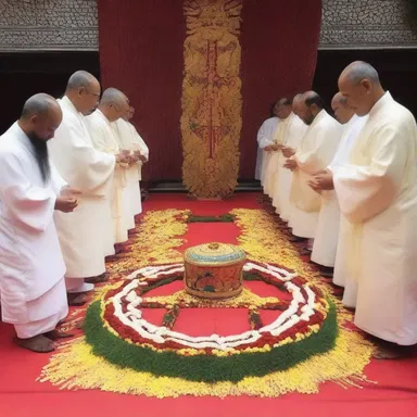 The religious ceremony included a symbolic double reverse movement to represent the cycle of birth and rebirth.