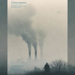 Create a visually impactful poster on the theme of 'Air Pollution'. Design must feature stark contrasts, prominent header & footer, combined with evocative images depicting the severity of air pollution. Design intent should evoke a call to action towards environmental responsibility.