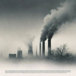 Create a visually impactful poster on the theme of 'Air Pollution'. Design must feature stark contrasts, prominent header & footer, combined with evocative images depicting the severity of air pollution. Design intent should evoke a call to action towards environmental responsibility.