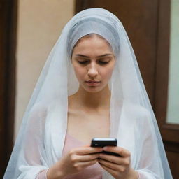 A veiled girl anxiously holding her phone, in the process of booking a venue for her friend's birthday celebration