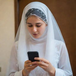 A veiled girl anxiously holding her phone, in the process of booking a venue for her friend's birthday celebration