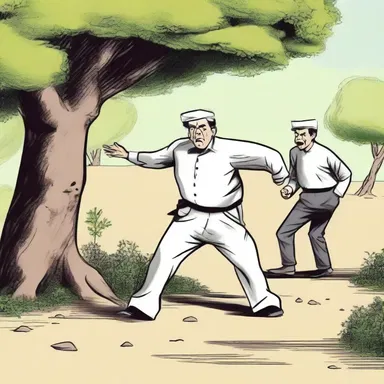The mischievous character tried to lie low and hide behind a bush to escape the angry mob chasing them.