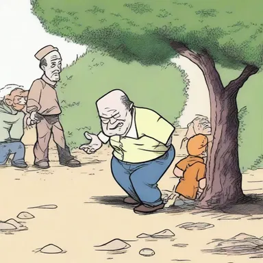 The mischievous character tried to lie low and hide behind a bush to escape the angry mob chasing them.