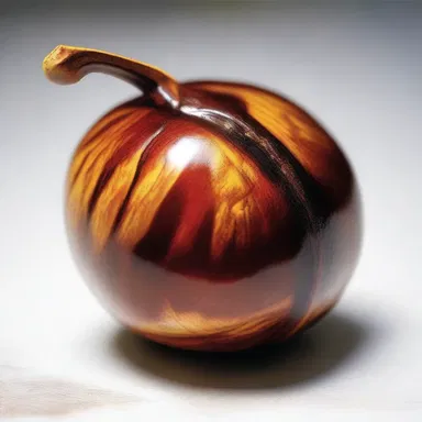 The painter meticulously captured the details of a shiny conker, showcasing its intricate patterns and textures.