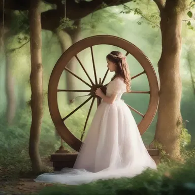 In the magical kingdom, the spinning wheel is enchanted and is used by fairies to create gossamer threads for beautiful gowns.