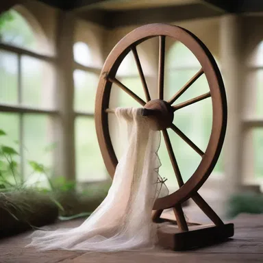 In the magical kingdom, the spinning wheel is enchanted and is used by fairies to create gossamer threads for beautiful gowns.