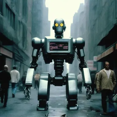 The science fiction movie depicted a dystopian society where ruthless robots were programmed to carry off humans for experimentation.