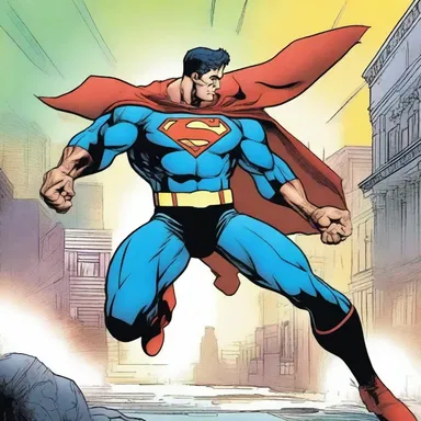 In the comic, the hero with superpowers carries off the villain, saving the city.
