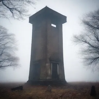The abandoned mooring tower stood tall amidst the fog-covered graveyard, serving as a chilling setting for the horror movie.