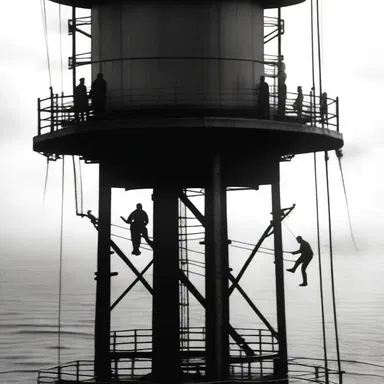The film's final breathtaking scene took place on top of the mooring tower, as the main characters desperately tried to escape the imminent danger.
