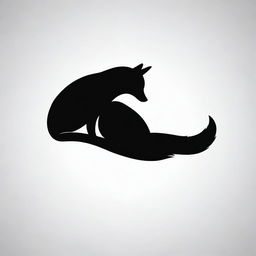 Create a high contrast, black and white vector-style silhouette of a sleeping fox. The design should be simple, flat, and display line art. The background should be white.