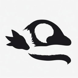 Create a high contrast, black and white vector-style silhouette of a sleeping fox. The design should be simple, flat, and display line art. The background should be white.