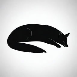 Create a high contrast, black and white vector-style silhouette of a sleeping fox. The design should be simple, flat, and display line art. The background should be white.