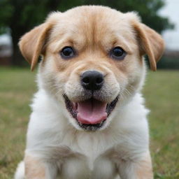 Dramatically amplify the puppy's anger expression in the previous image, making it look super fierce and exceedingly aggressive.